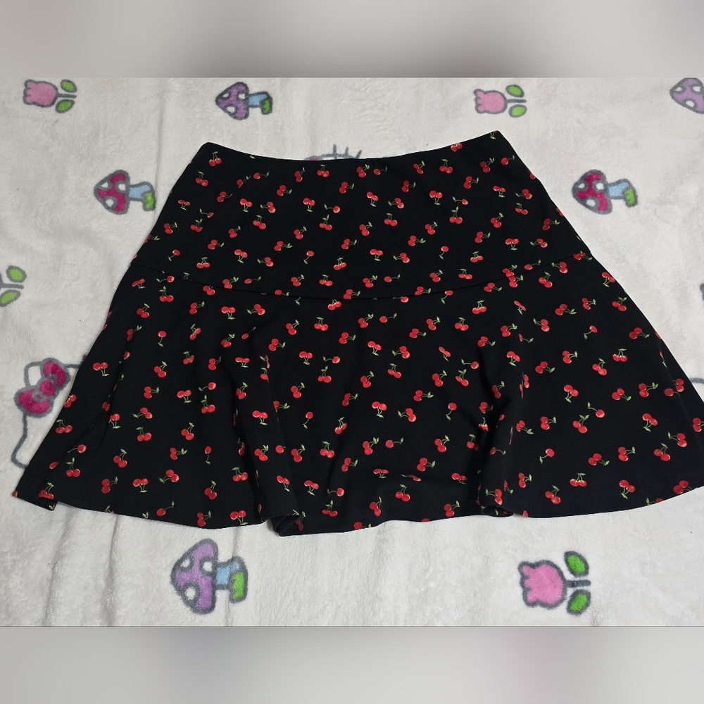 Cato Black Skirt with Red Cherry Print